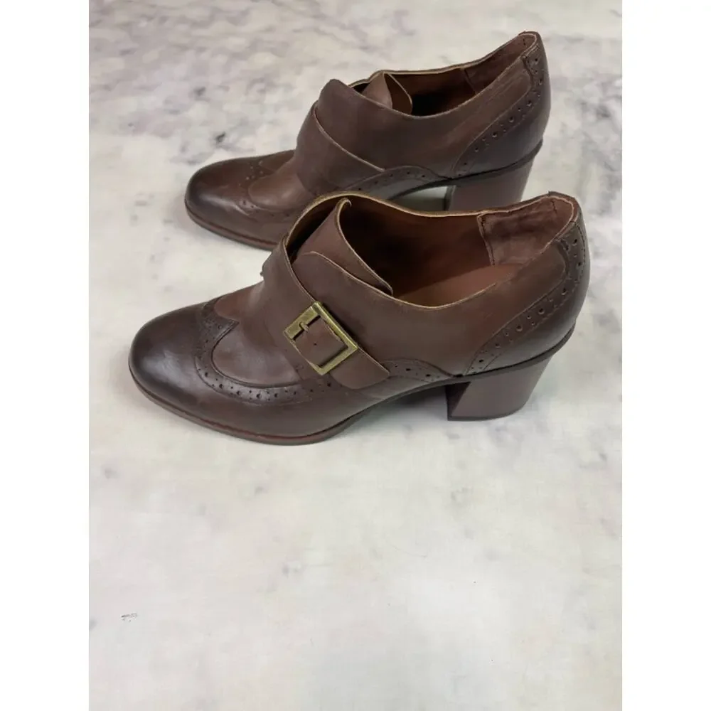 KORKS Withrow Monk Strap Block Heel Oxfords Brown Leather Wingtip Sz 9